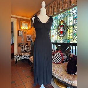 Dina Bar-El vintage Y2K structured black dress, v-neck, tie shoulders